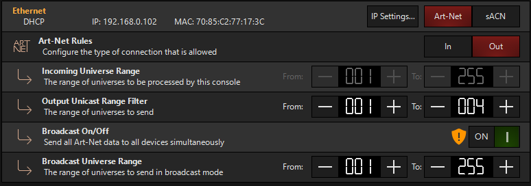 EtherDMX Settings
